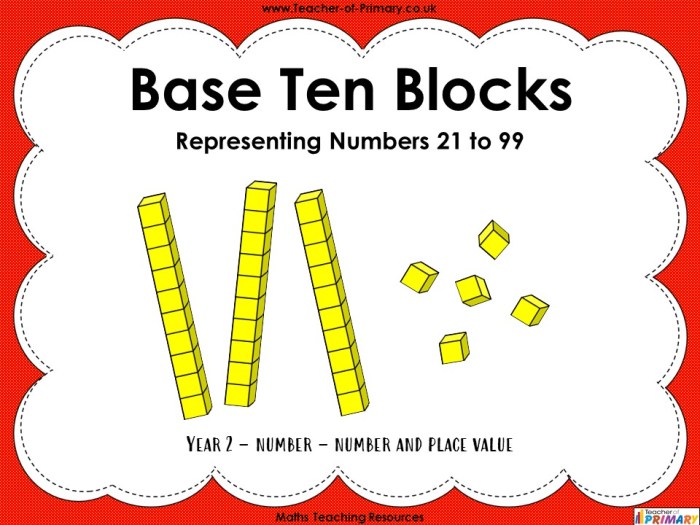 Mia uses 3 different base-ten blocks