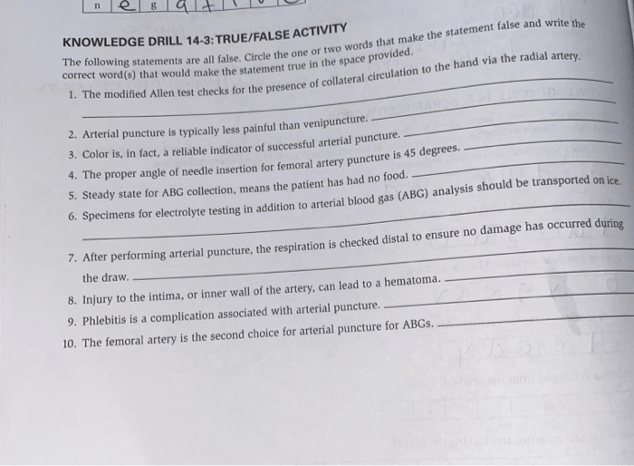 Knowledge drill 6-3 true/false activity