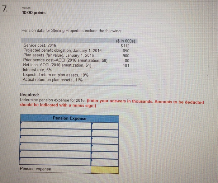 Pension solved sterling include properties data expense following exercise components answer problem been has