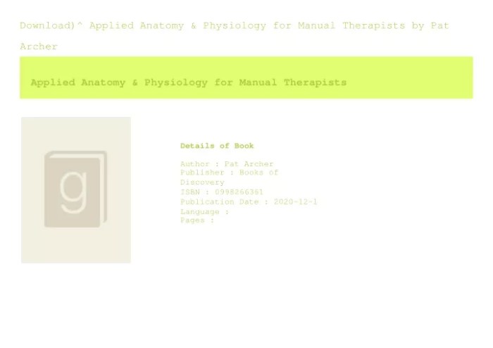 Applied anatomy & physiology for manual therapists